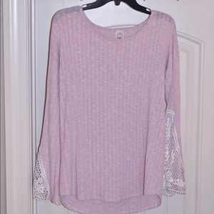 Long Sleeve Light Pink Top w/ lace sleeves